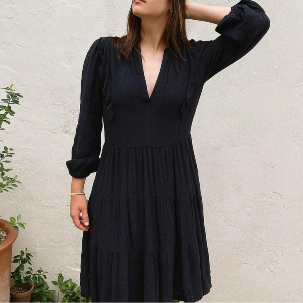 Anthropologie Amadi Black Tiered V-Neck Long Sleeve Dress Size 3X